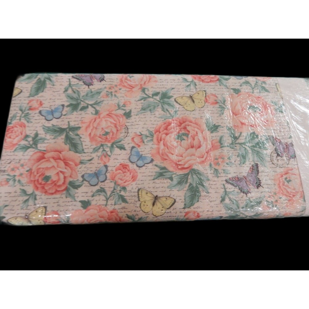 One Yard 44 inches Wide SP BUTTERFLIES On SCRIPT w/ Pink Peonies Pattern Fabric